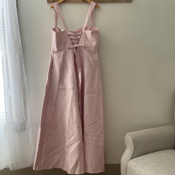 ALFRED SUNG Lace-Up Bustier Full Skirt Pockets Satin Pink Maxi Dress NWT 18 - Picture 8 of 13